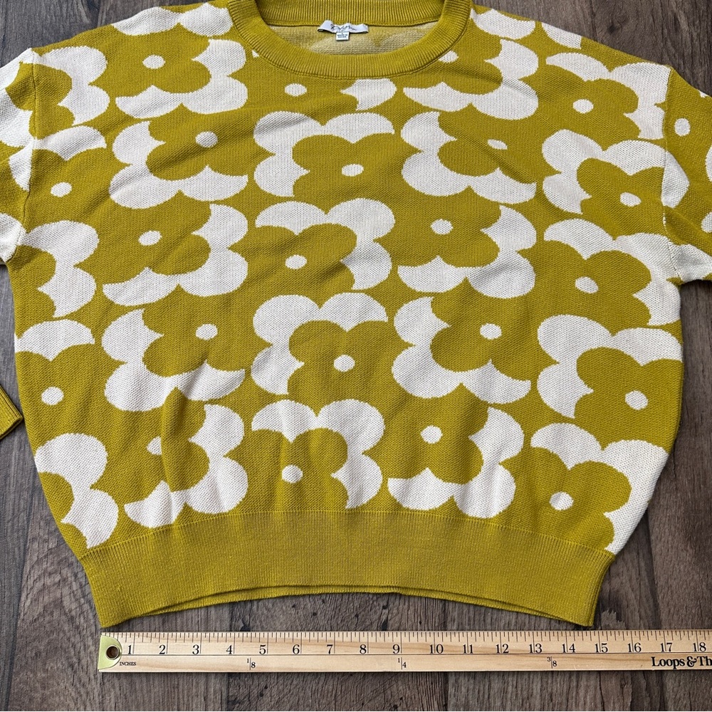 Polagram Floral Knit Cotton Blend Sweater Women’s Size L Mustard Yellow - Picture 6 of 7